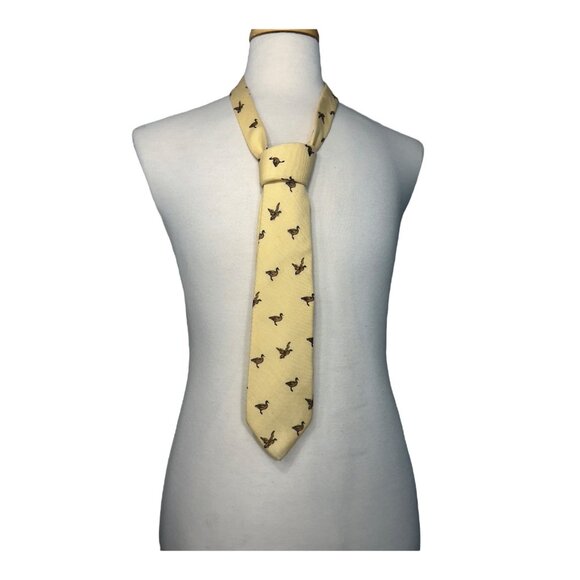 Vintage Polo Ralph Lauren Yellow Silk Wool Challis Mallard Duck Club Tie - Picture 1 of 5